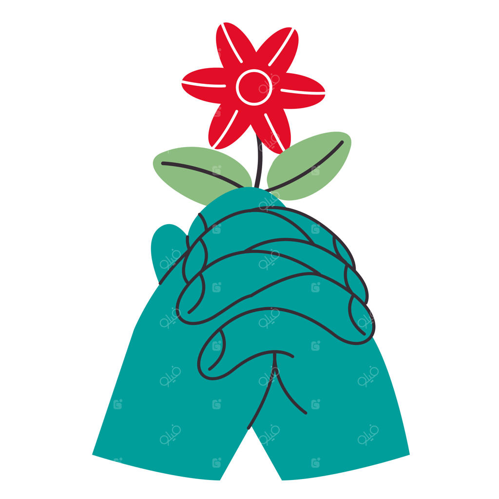 نقاشی خطی دستی که گل نگه داشته، نمادی از صلح، عشق و حمایت