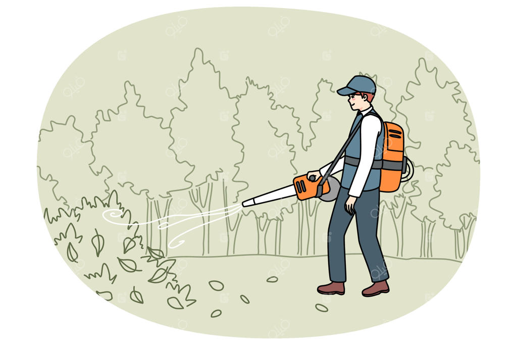 باغبان برگ‌ها را از باغ جمع کرد