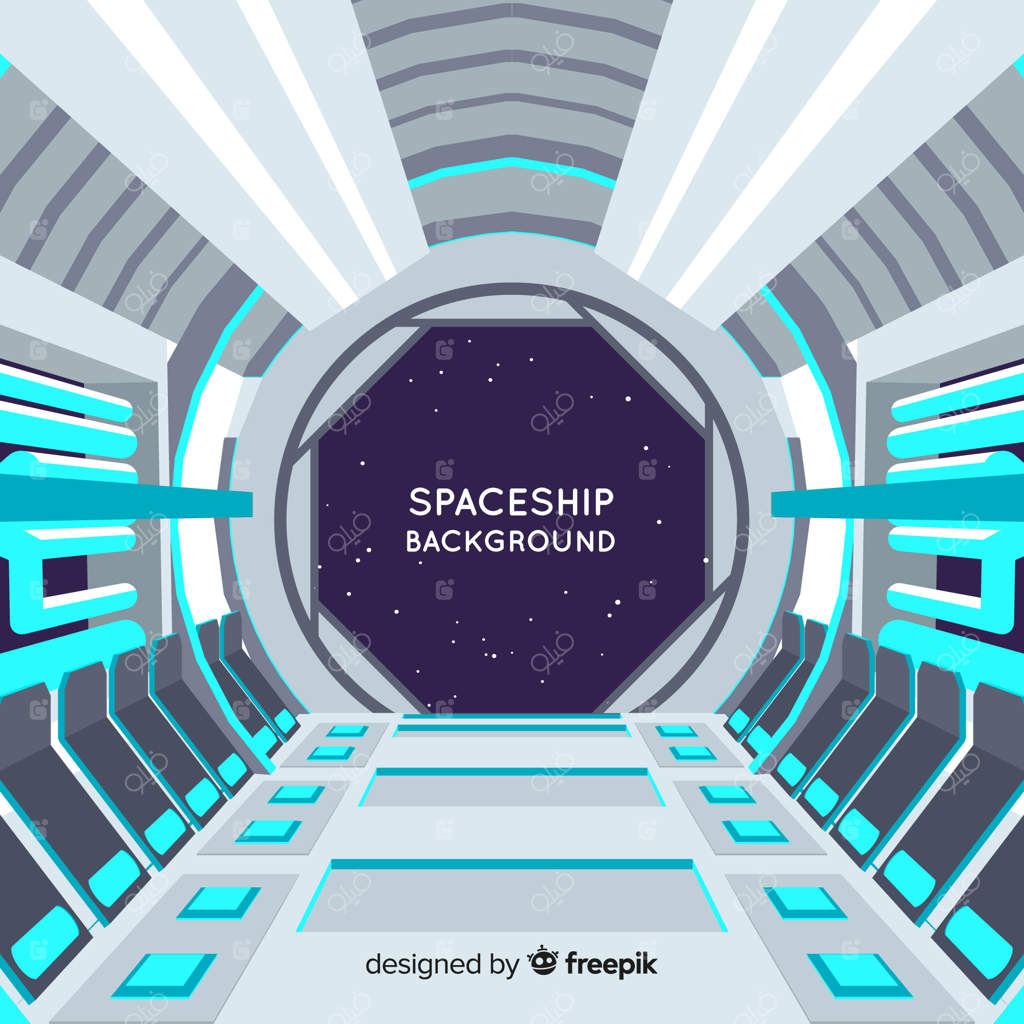 پس‌زمینه داخلی سفینه فضایی مدرن با طراحی ساده و شیک