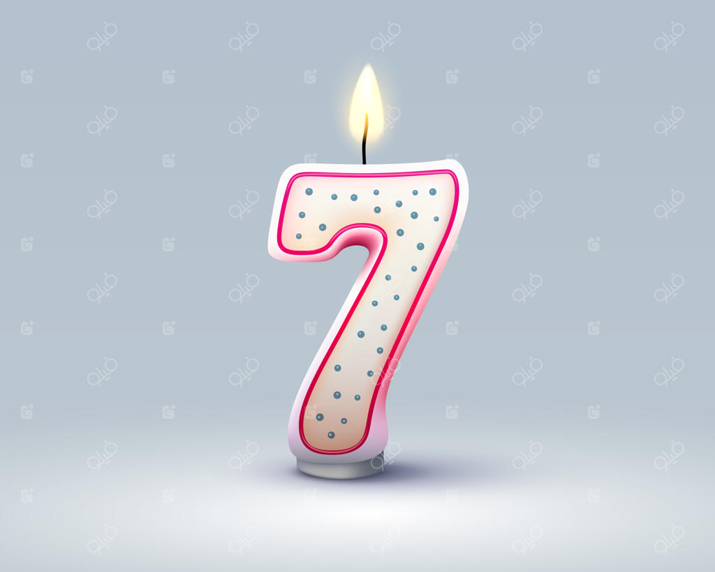 سالگرد تولد شاد با شمع تولد به شکل عدد هفت سال در وکتور
