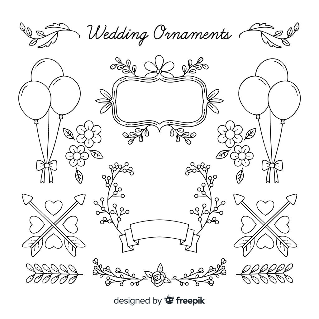 مجموعه‌ای از تزئینات دست‌کشیده عروسی