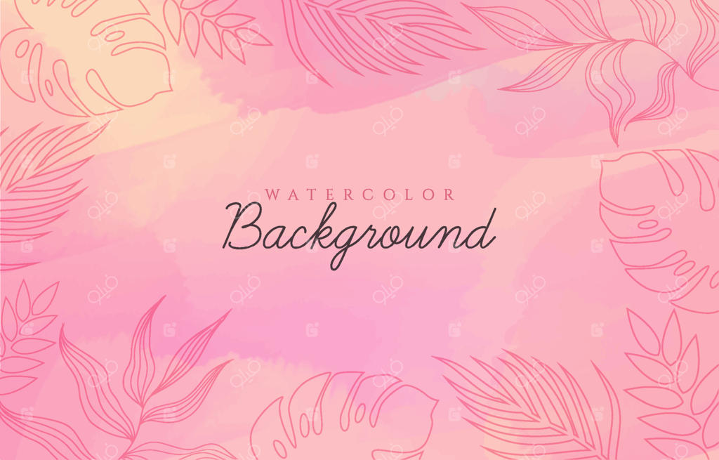 پس‌زمینه صورتی با آبرنگ شاخ و برگ‌ها
