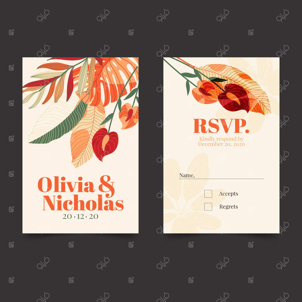 کارت ویزیت گلدار به صورت عمودی