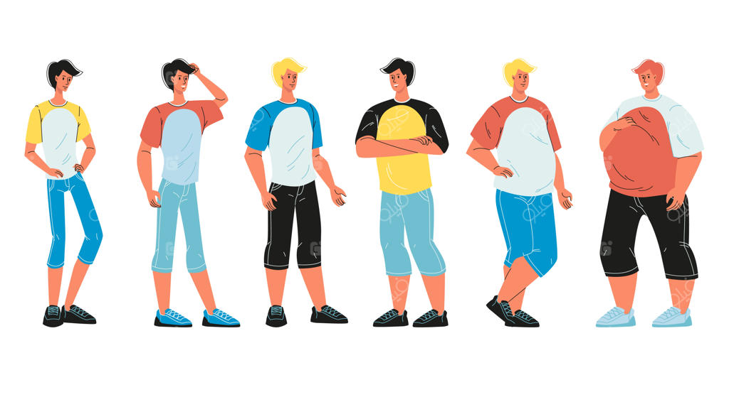 انواع فرم بدن مردانه بر روی پس‌زمینه سفید قرار گرفته‌اند