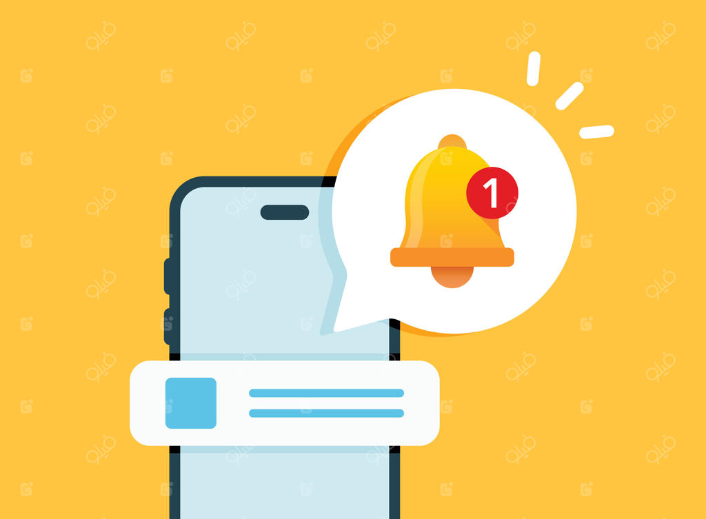 نماد اعلان‌های گوشی در سبک تخت: تصویر گوشی هوشمند با اعلان جدید. مفهوم تجاری پیام یادآوری.