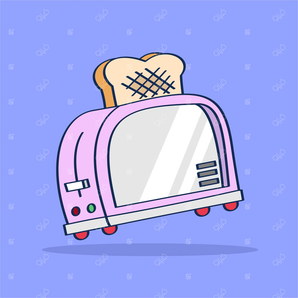 تصویر وکتور دستی توستر با یک تکه نان روی آن