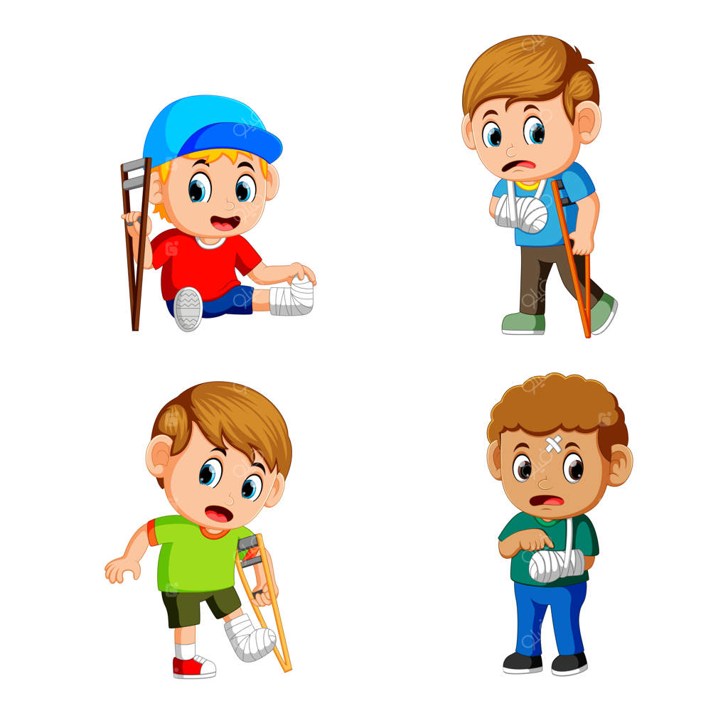 مجموعه‌ای از بیماران با دست و پای شکسته در گچ پزشک