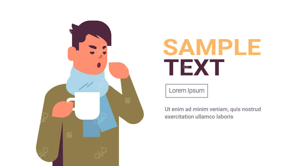 پترن وب مرد بیمار با عطسه و نوشیدن چای داغ