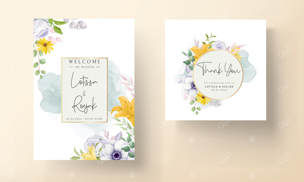 قالب کارت دعوت گل با طراحی دستی زیبا