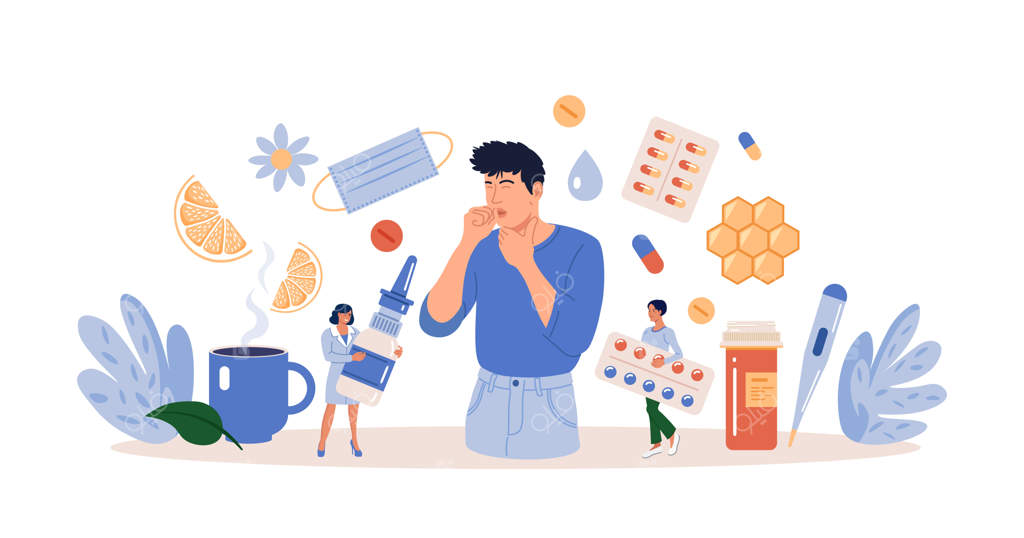 پیشگیری از عطسه و سرفه برای جلوگیری از ویروس و عفونت: درمان سرماخوردگی و آنفلوآنزا برای جوانان و تجویز دارو توسط پزشکان