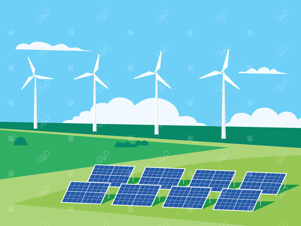 ژنراتورهای بادی و پنل‌های خورشیدی، چشم‌انداز طبیعت، انرژی تجدیدپذیر