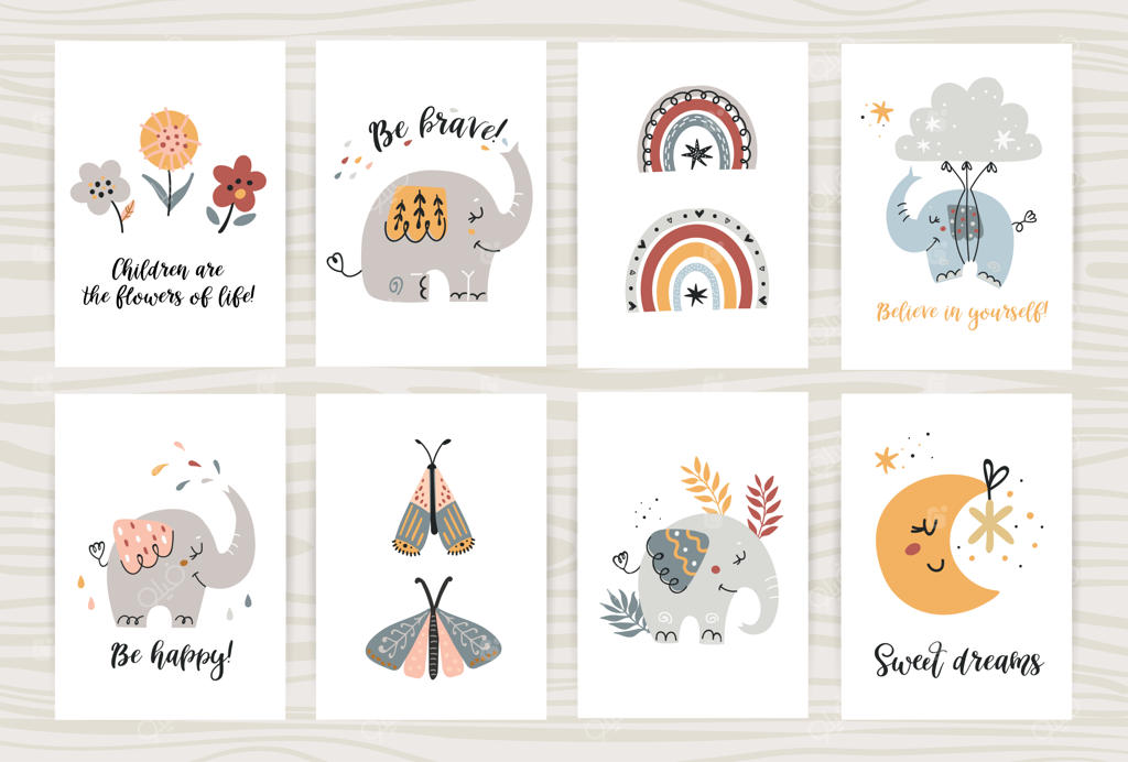 مجموعه پوسترهایی با فیل‌های بامزه و لوازم جانبی