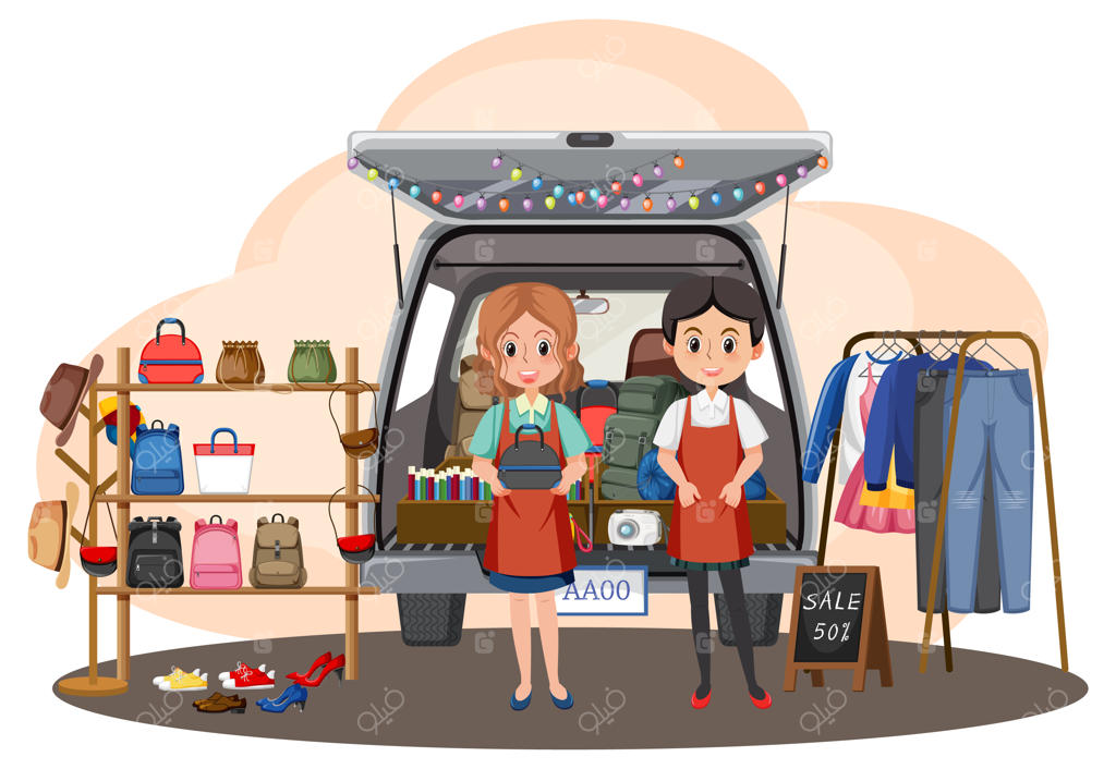 مفهوم بازار دست دوم با فروش از صندوق عقب ماشین