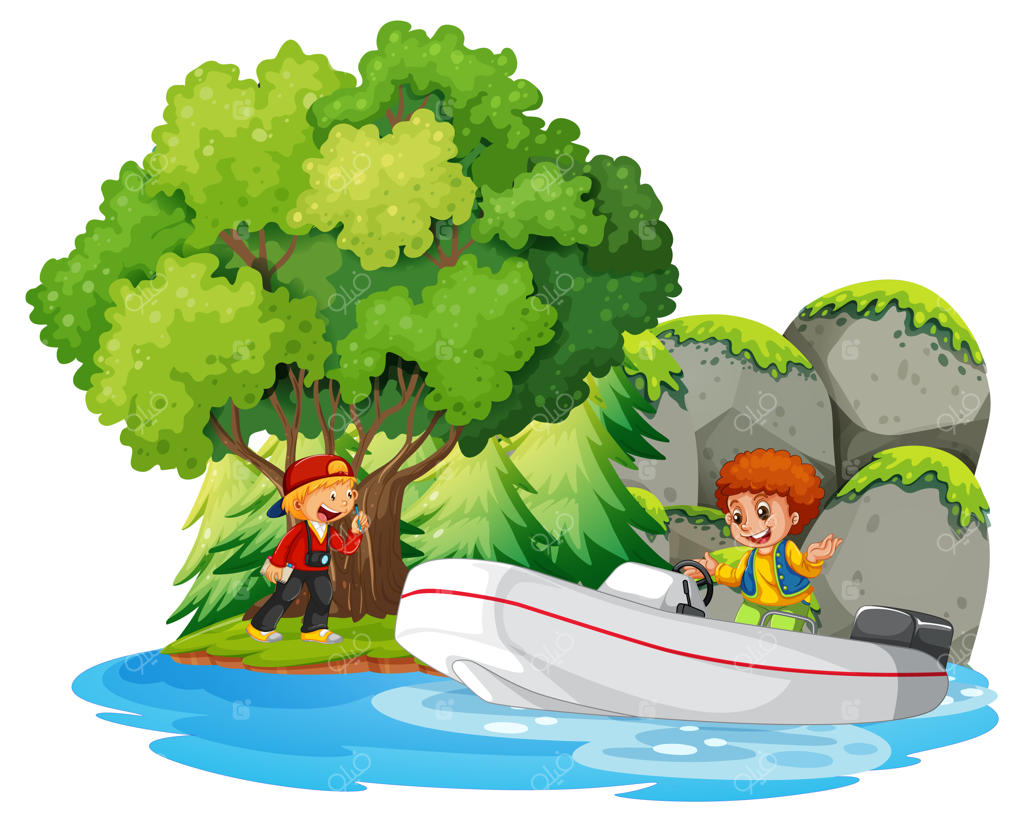 صحنه جنگل دورافتاده با شخصیت کارتونی کودکانه