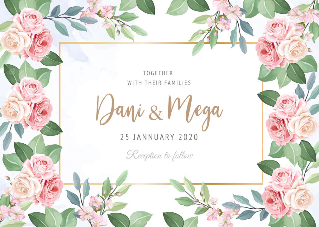 قالب کارت عروسی با حلقه گل زیبا