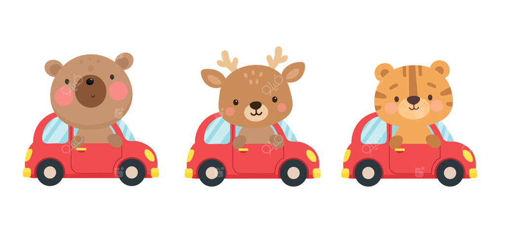 تصویر بامزه حیوانات در حال رانندگی: ببر، گوزن و خرس