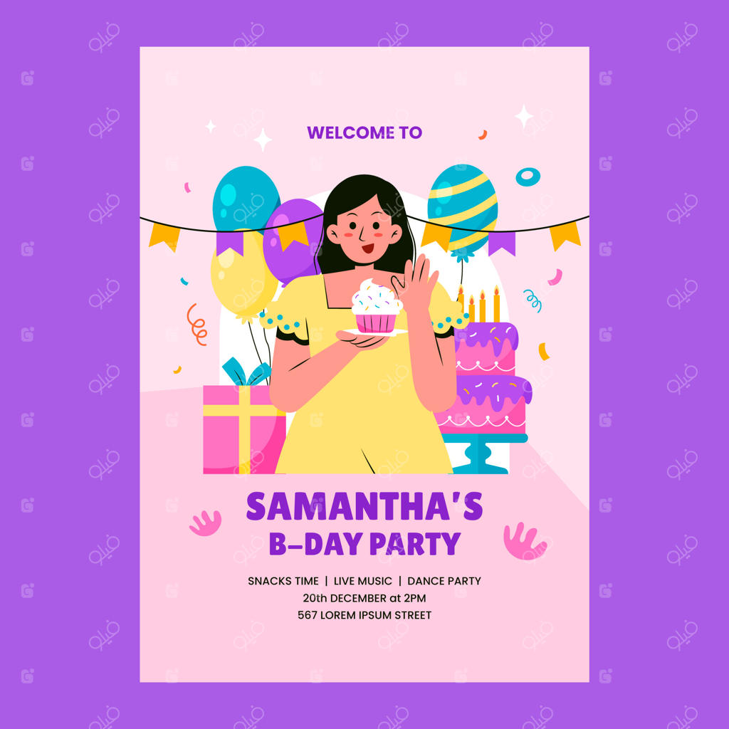 قالب پوستر جشن تولد با طراحی ساده و مدرن