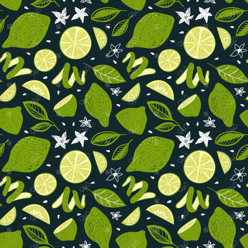 طرح یکپارچه با میوه‌های لیمو و برگ‌ها