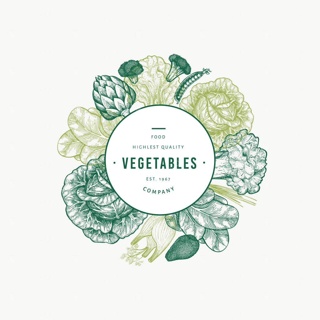 پترن سبزیجات سبز: تصویرسازی غذایی دستی.