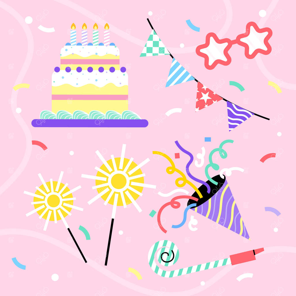 مجموعه عناصر طراحی تولد به سبک فلت