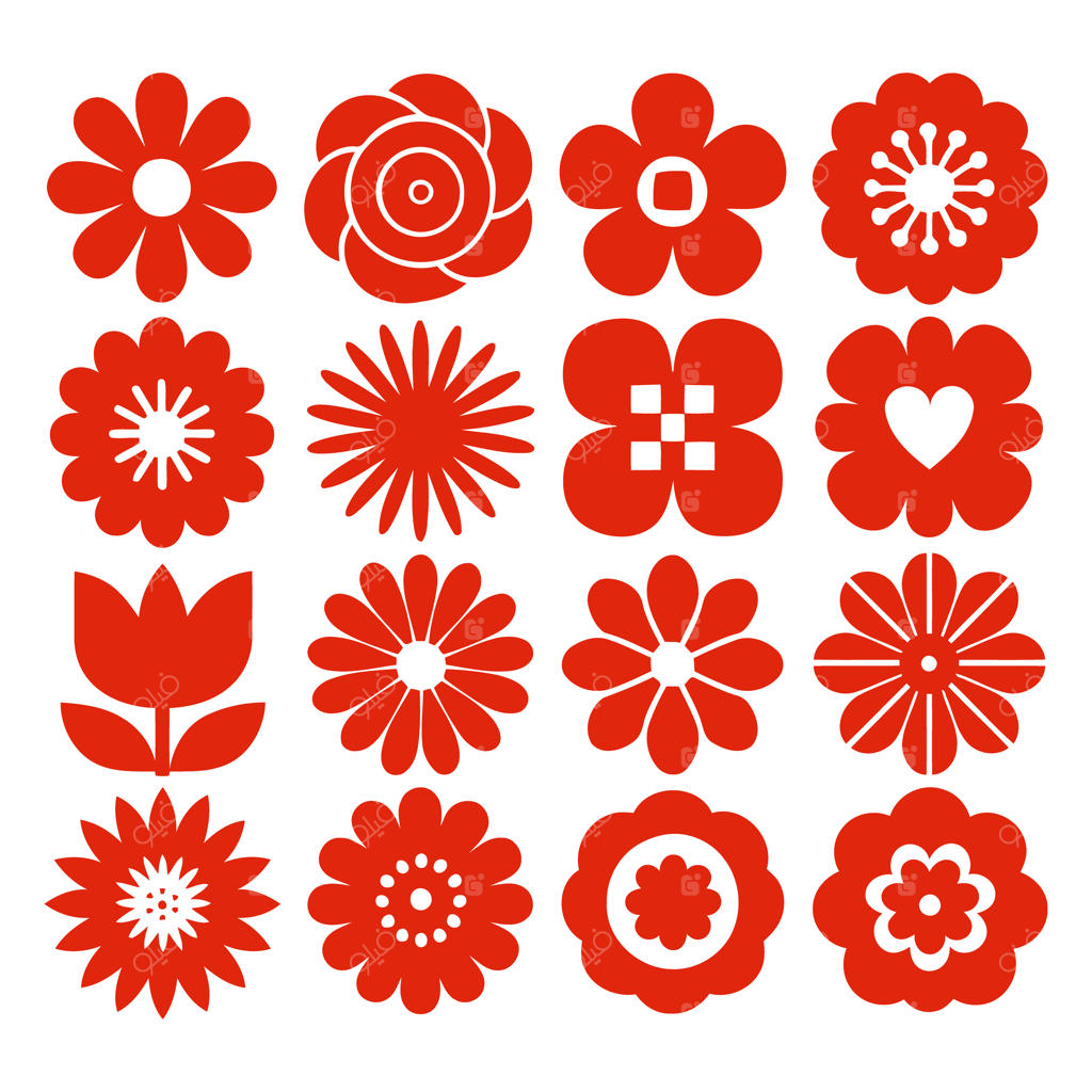 مجموعه آیکون‌های گل قرمز با سبک رترو برای طراحی