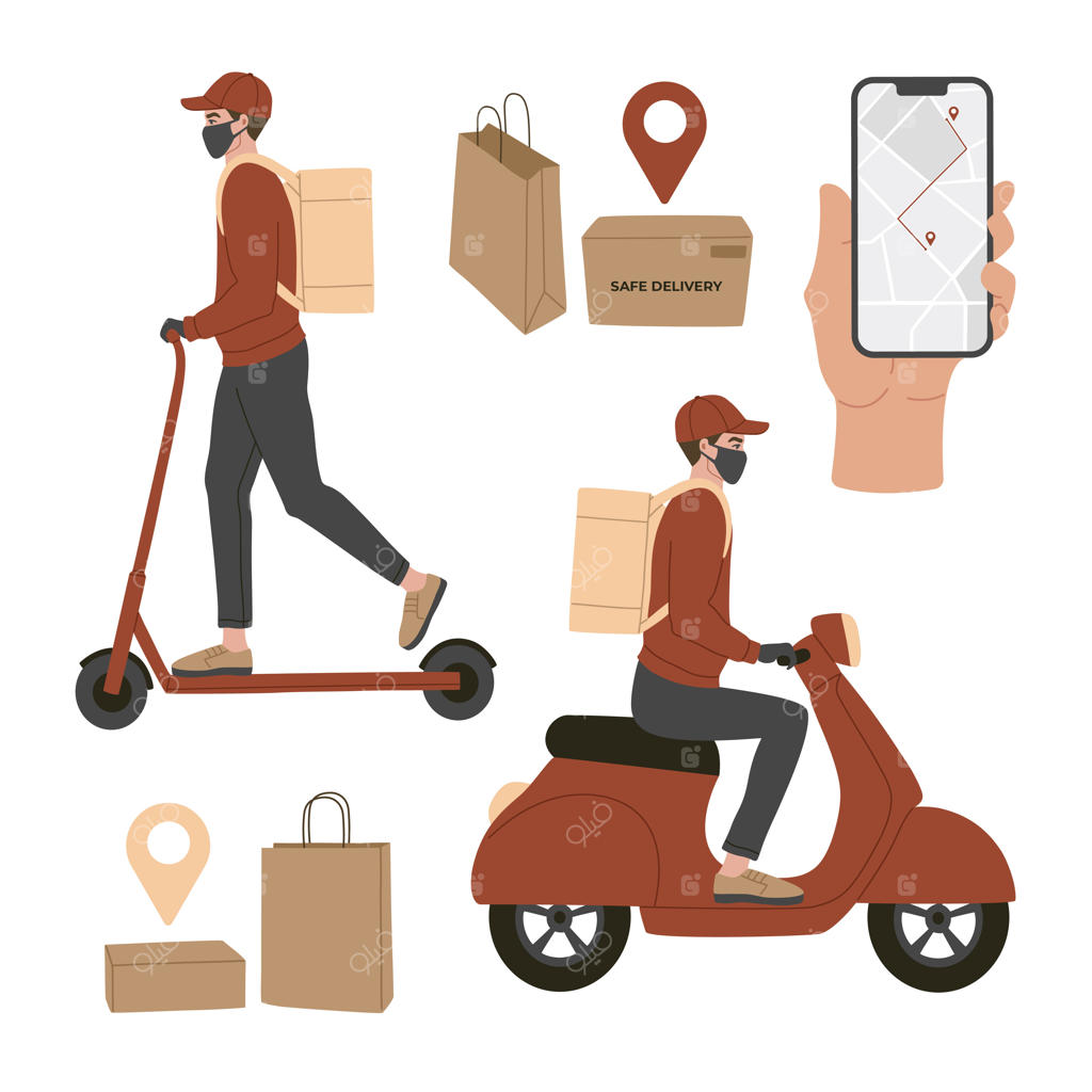 مجموعه‌ای از وسایل تحویل آنلاین در دوران قرنطینه