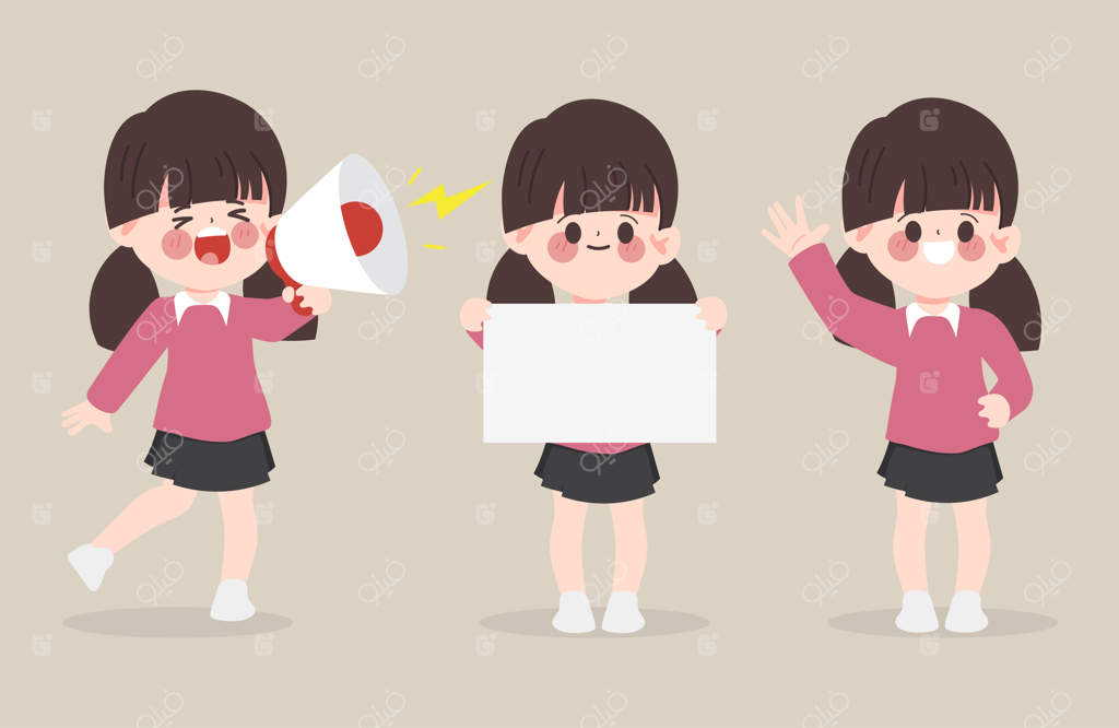 دختر کارتونی دست کشیده در نقش دانش آموز. طراحی وکتور بازگشت به مدرسه.