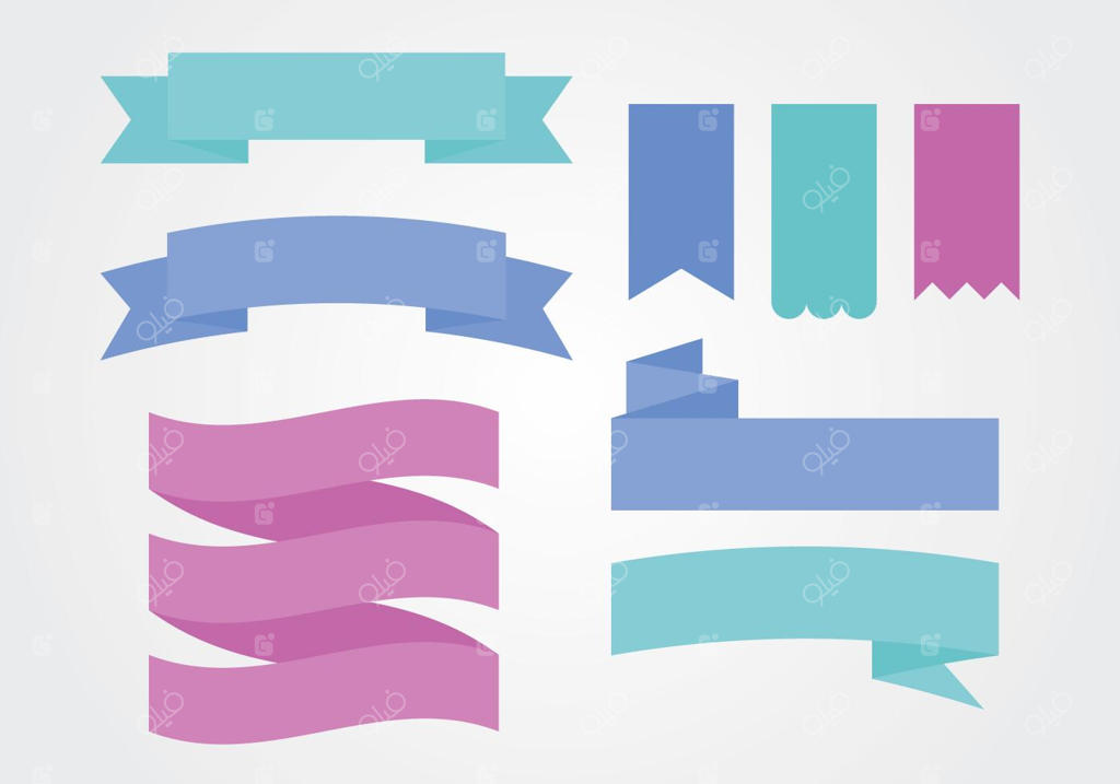 وکتورهای روبان و نوار رنگارنگ و مسطح
