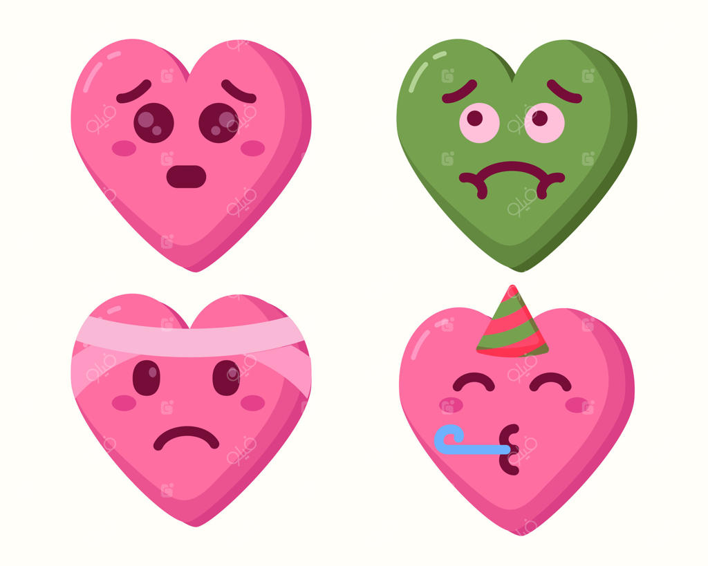 آیکون‌های شکلک قلب بامزه و جدا شده