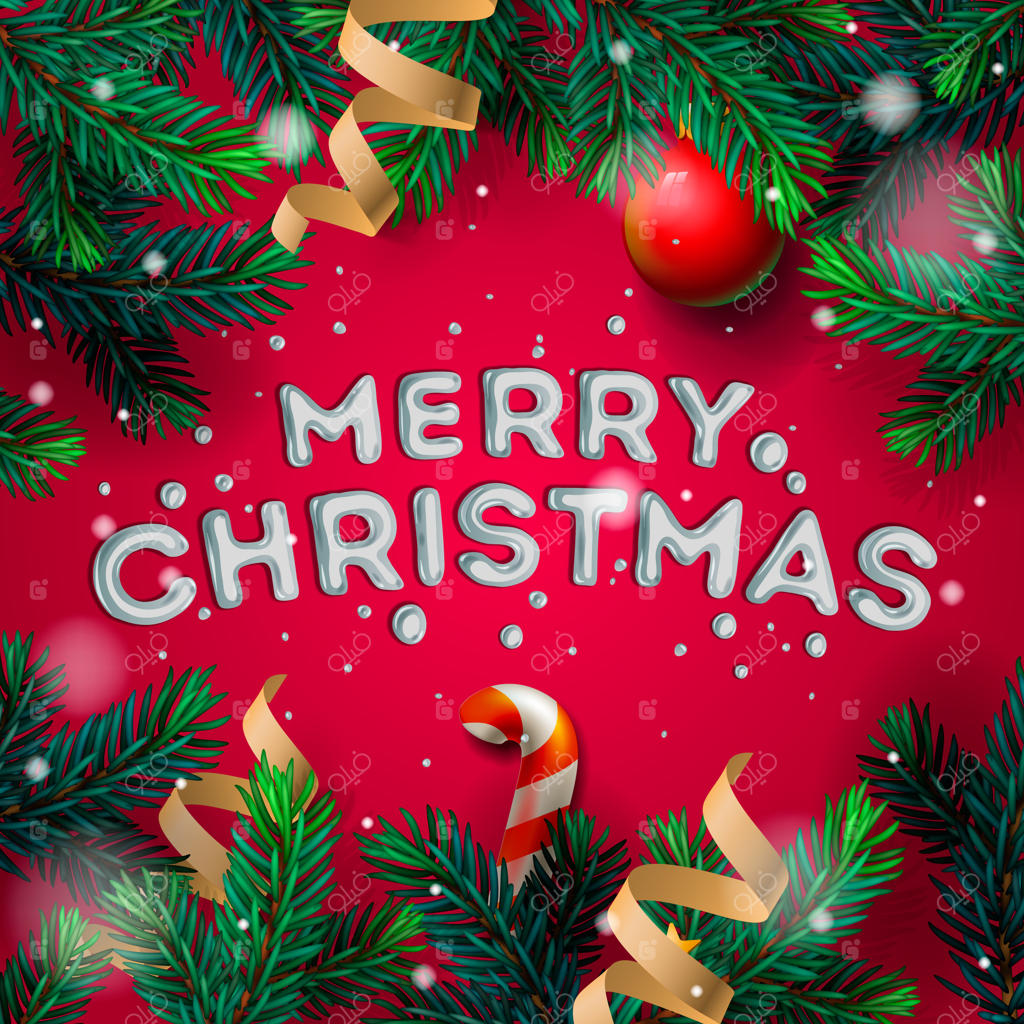 کارت تبریک کریسمس مبارک با حروف‌نگاری و تزیینات کریسمس