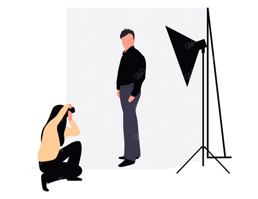 عکاسان حرفه‌ای در حال عکاسی از مدل‌های زن و مرد که به صورت حرفه‌ای ژست گرفته‌اند