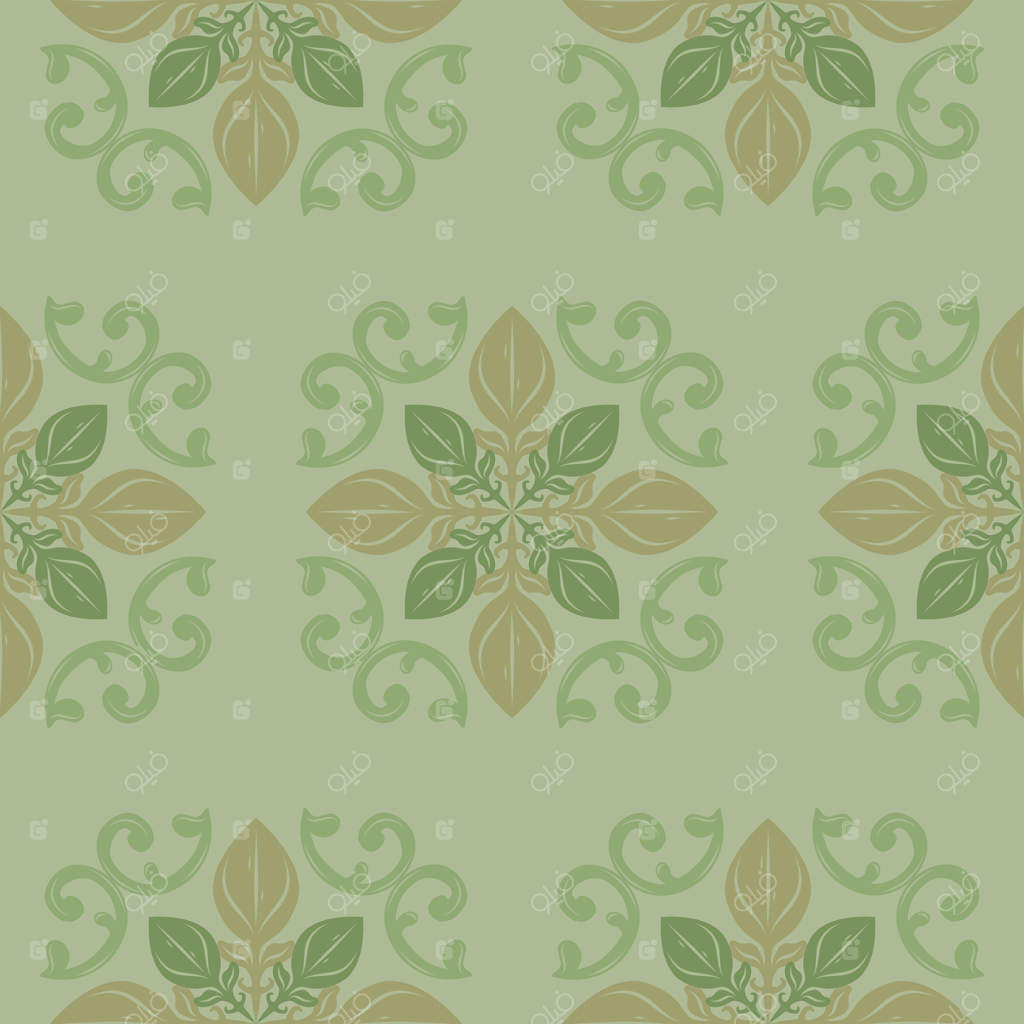 طرح لوکس ویکتوریایی فانتزی با گل‌های انتزاعی و خطوط منحنی در زمینه سبز زیتونی. طرح‌های ظریف طبیعت قرون وسطایی برای کاغذ دیواری فضای داخلی باغ شیک و پارچه‌های برندینگ.