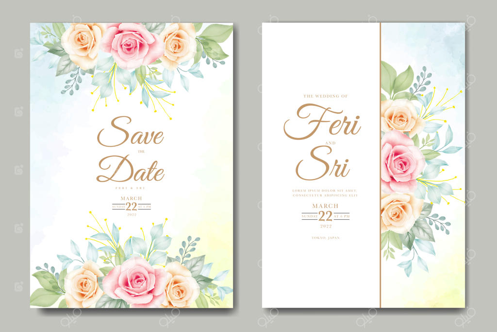 کارت دعوت عروسی با طرح گل‌های آبرنگی