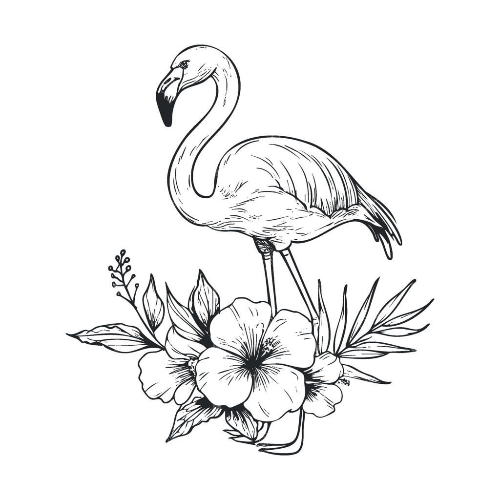 طرح فلامینگو با گل‌های استوایی برای پروژه‌های با تم طبیعت