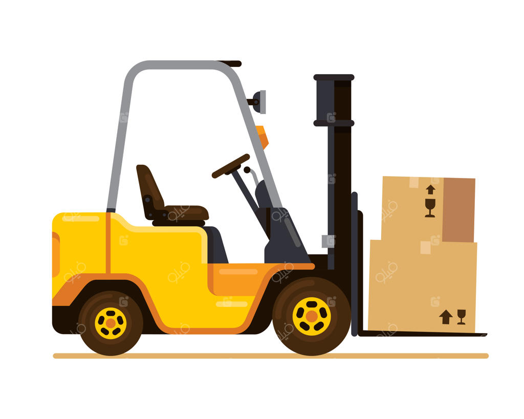 تصویرسازی وکتور لیفتراک زرد با جعبه به سبک فلت