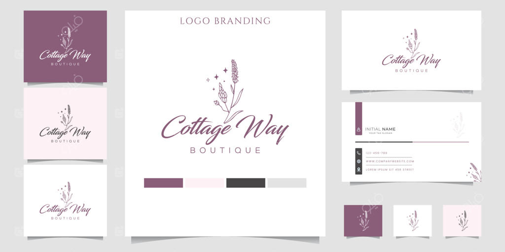 لوگوی زیبایی با تزئینات گیاهی و الگوی کارت ویزیت وکتور