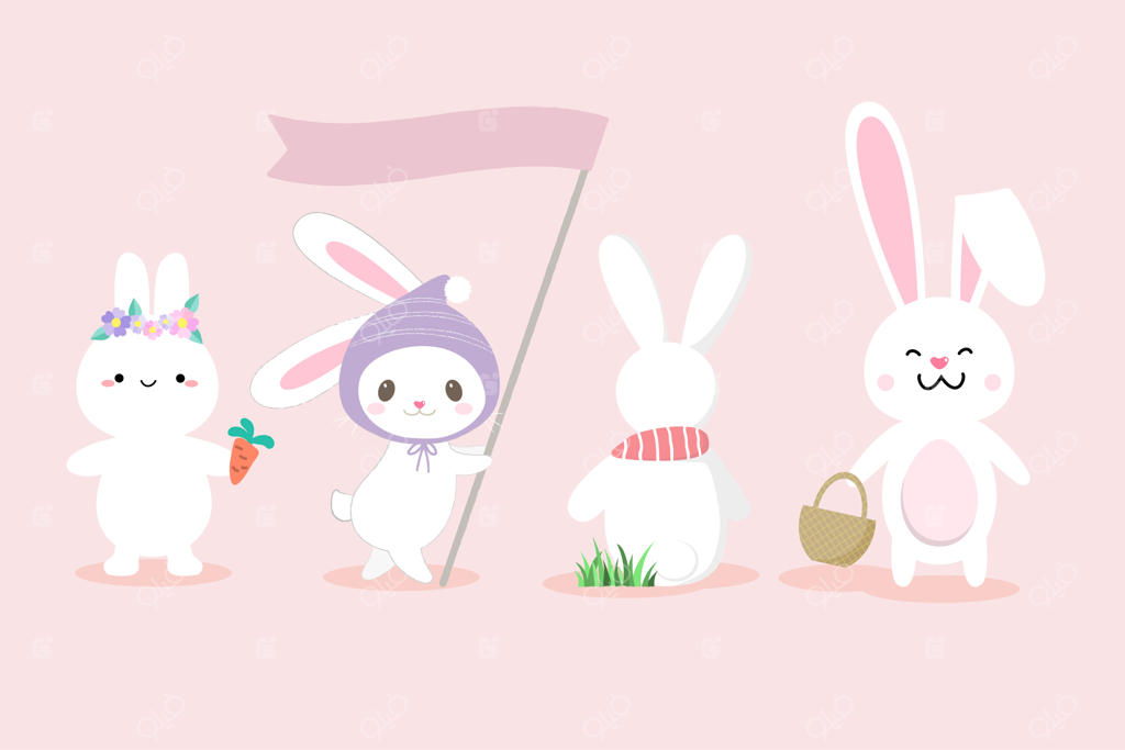 مجموعه‌ای از طرح‌های دستی خرگوش سفید بامزه.