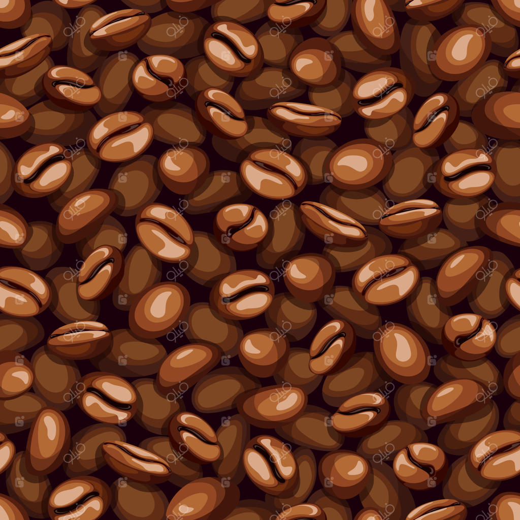 پس‌زمینه‌ی بی‌نقص از دانه‌های قهوه بو داده شده روی سطح صاف. تصویر واقع‌گرایانه برای کافه و رستوران. پترن بی‌پایان.