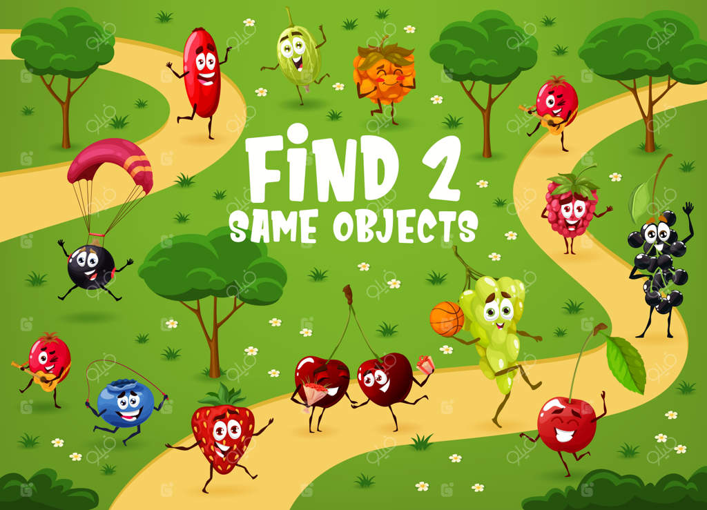 دو شخصیت کارتونی توت‌فرنگی مشابه در چمنزار پیدا کنید.