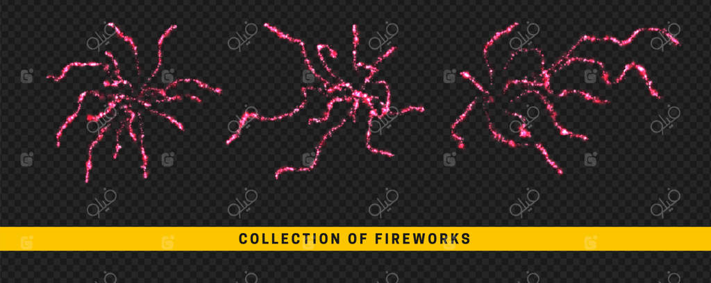 نورهای آتش‌بازی. انفجارهای آتش‌بازی. مجموعه‌ای از افکت‌های نوری با طراحی واقع‌گرایانه. تصویر برداری