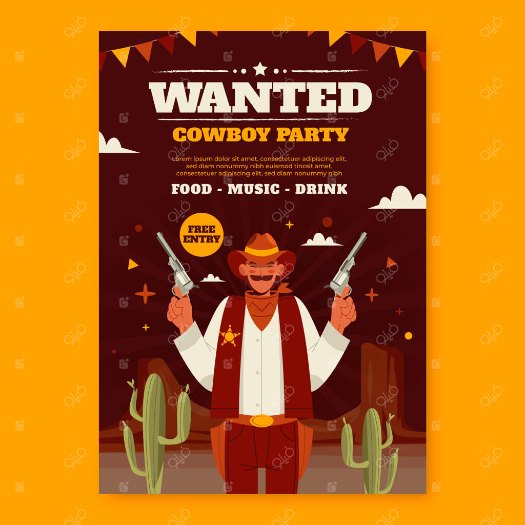 پوستر دست‌ساز مهمانی کابوی به سبک ساده و جذاب