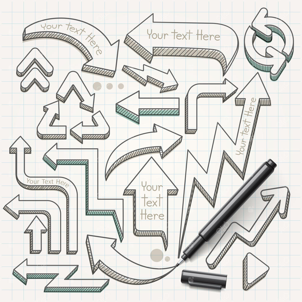 تصویرسازی پیکان‌ها با طراحی دستی و اسکچ.