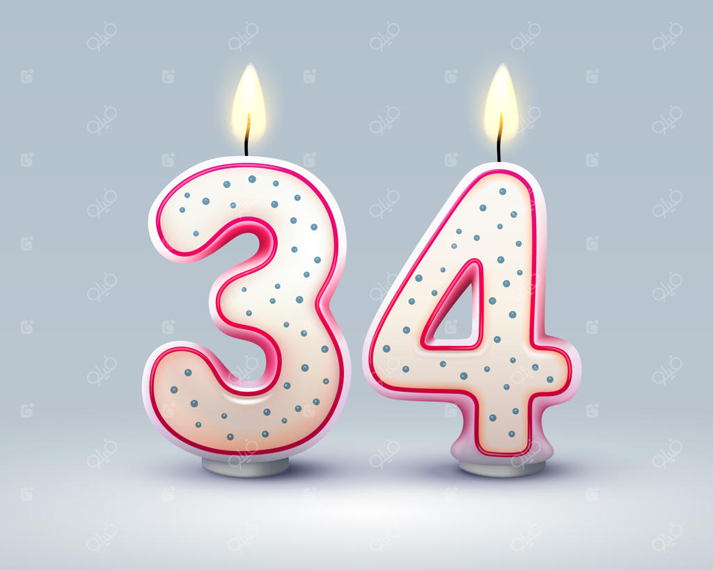 تولدت مبارک ۳۴ سالگی با شمع‌های تولد به شکل عددی وکتور