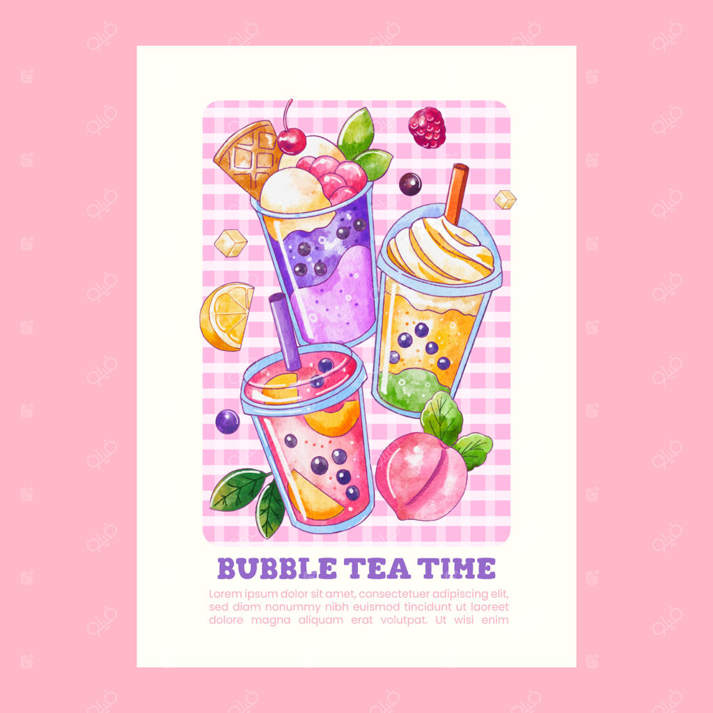قالب پوستر دستی نوشیدنی چای حبابی