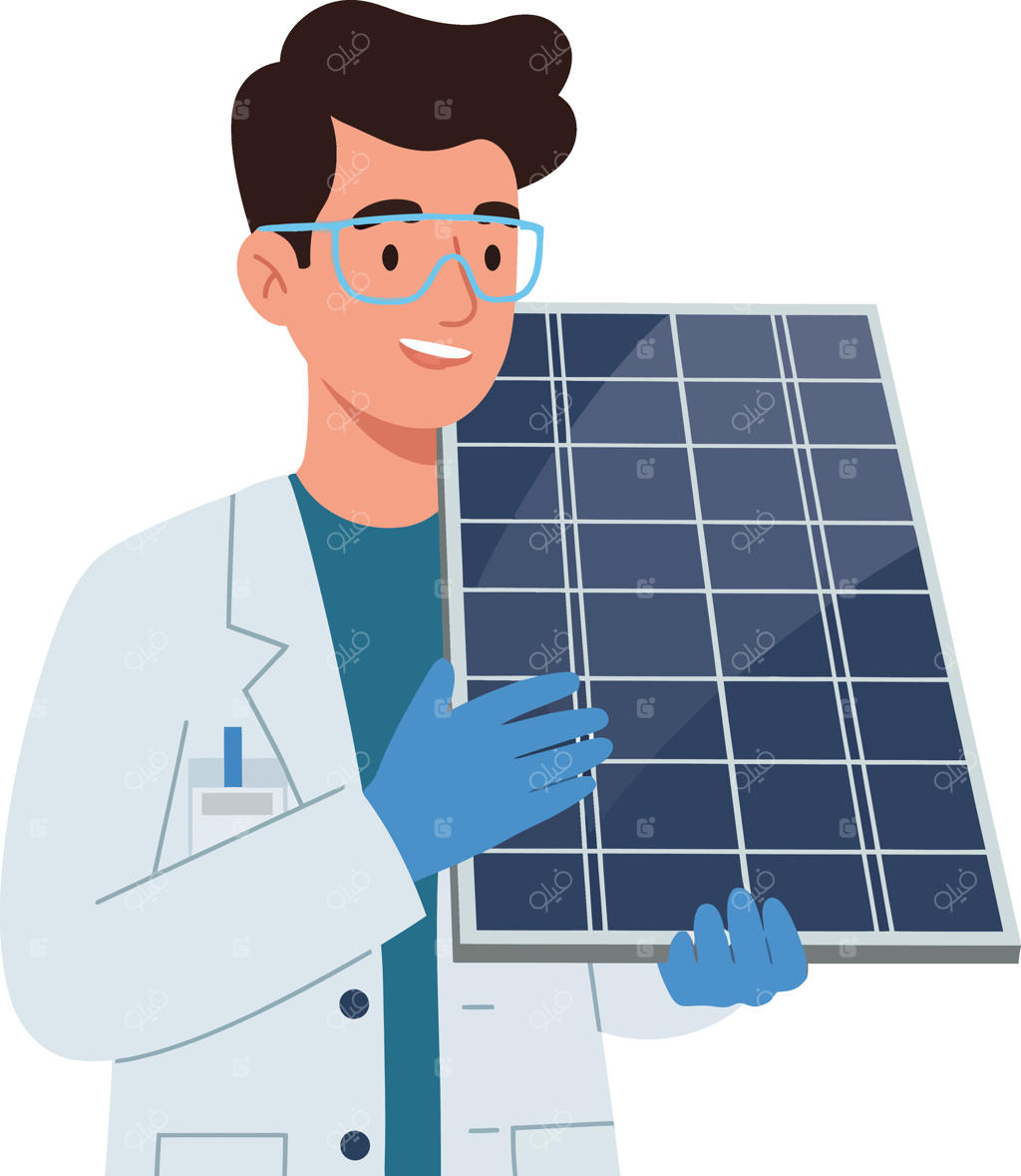 دانشمند در حال نگه‌داشتن پنل خورشیدی در محیط آزمایشگاه، هنر تخت