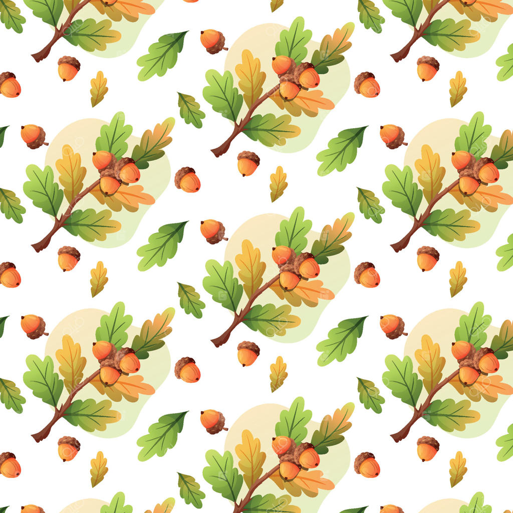 طرح درخت بلوط و دانه بلوط برای دکور پاییزی (وکتور حرفه‌ای)