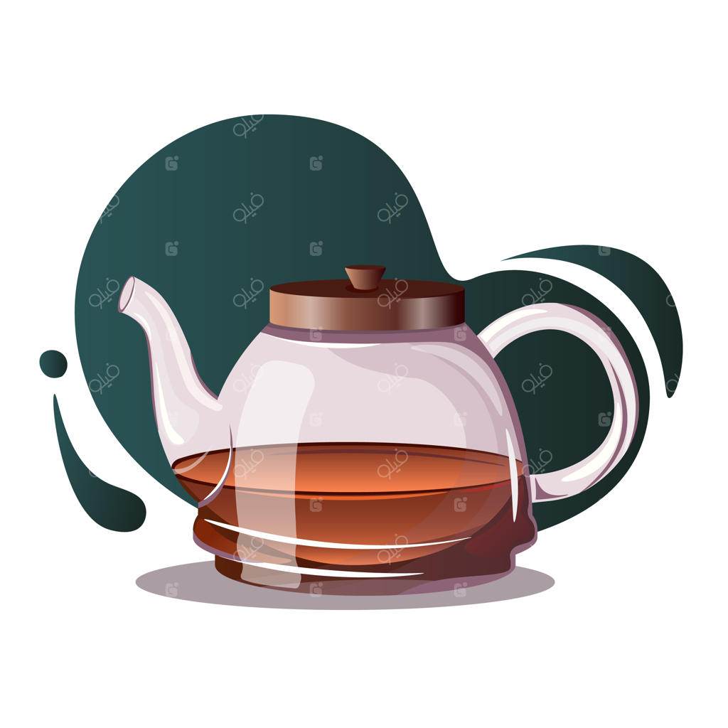 قوری شیشه‌ای با چای سیاه در پس‌زمینه‌ی تیره. کتری شیشه‌ای با درپوش