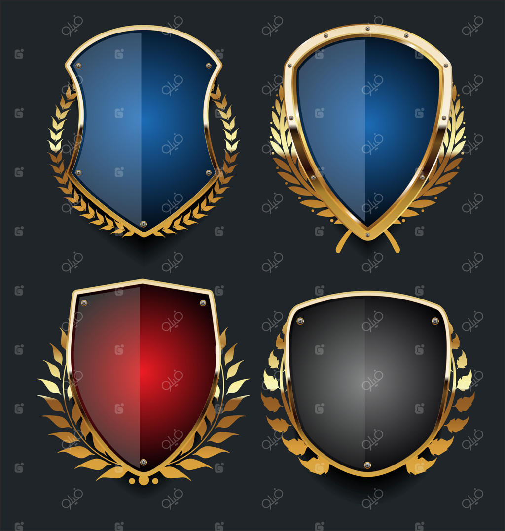 سپر طلایی و مشکی با شاخه‌های برگ بوی طلایی