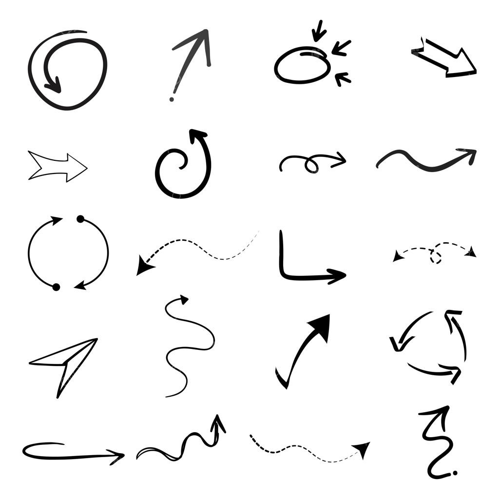 مجموعه فلش‌های سیاه ساده طراحی دستی و خطی در سبک‌های متنوع