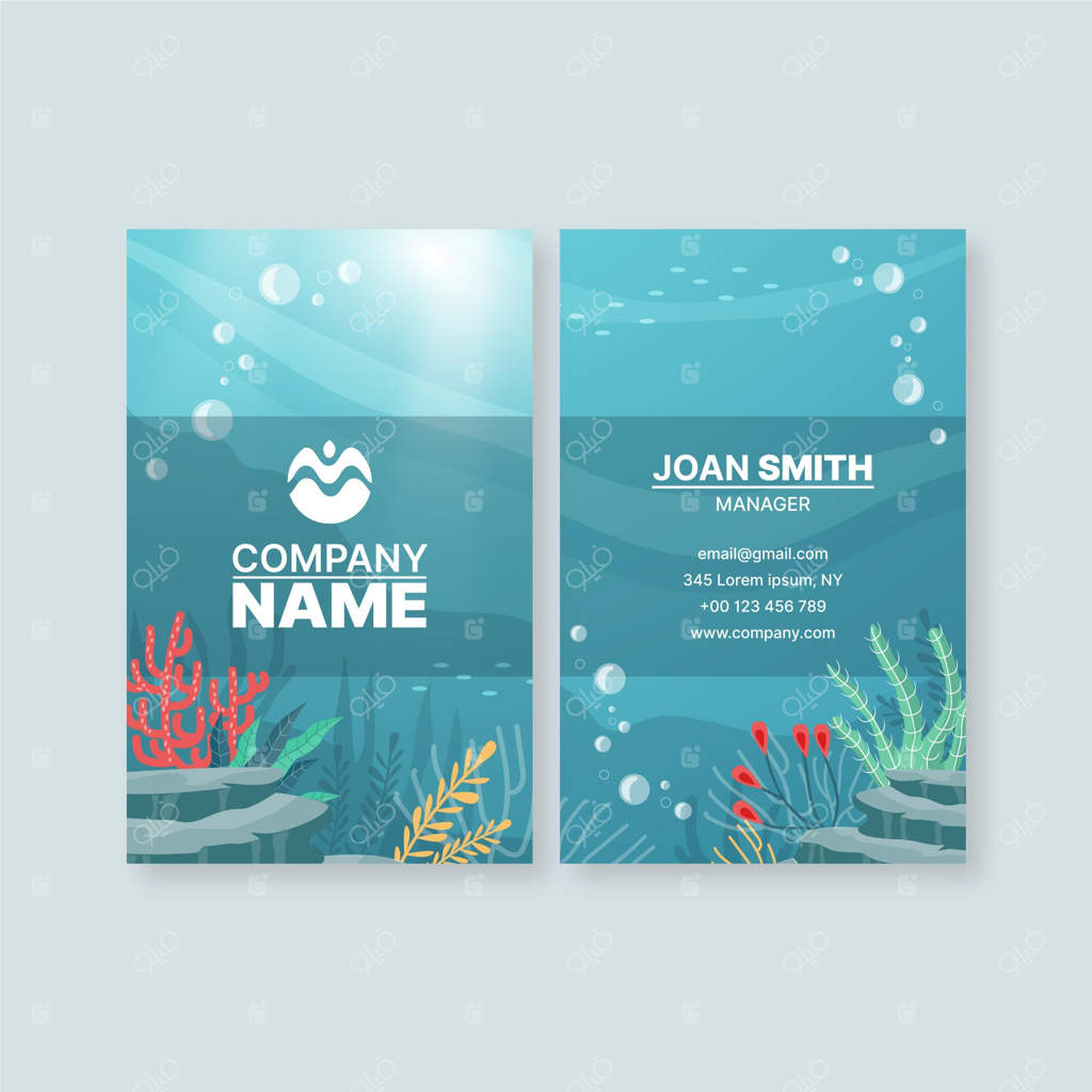 کارت ویزیت عمودی با عناصر دریایی